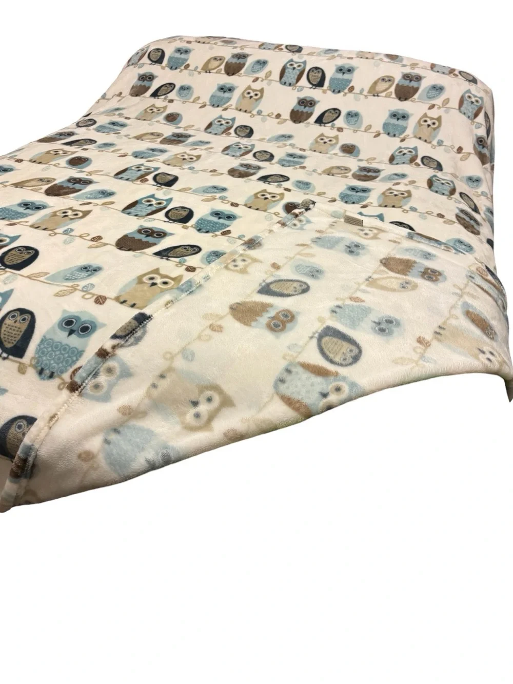 Domain Fleece Blanket Hoot Owls Queen Size Blue Brown Tan Cozy Thick Soft